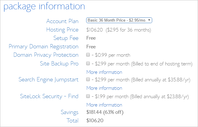Bluehost Basicプラン価格